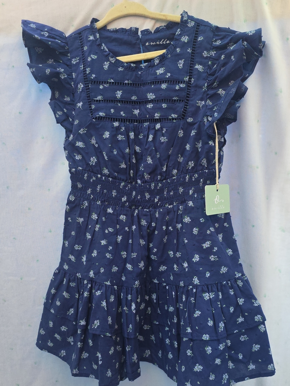 Owillo Girls Flutter Sleeve Floral Tiered A Line Dress XS NWT